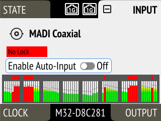 MADI Coaxial input with level meters